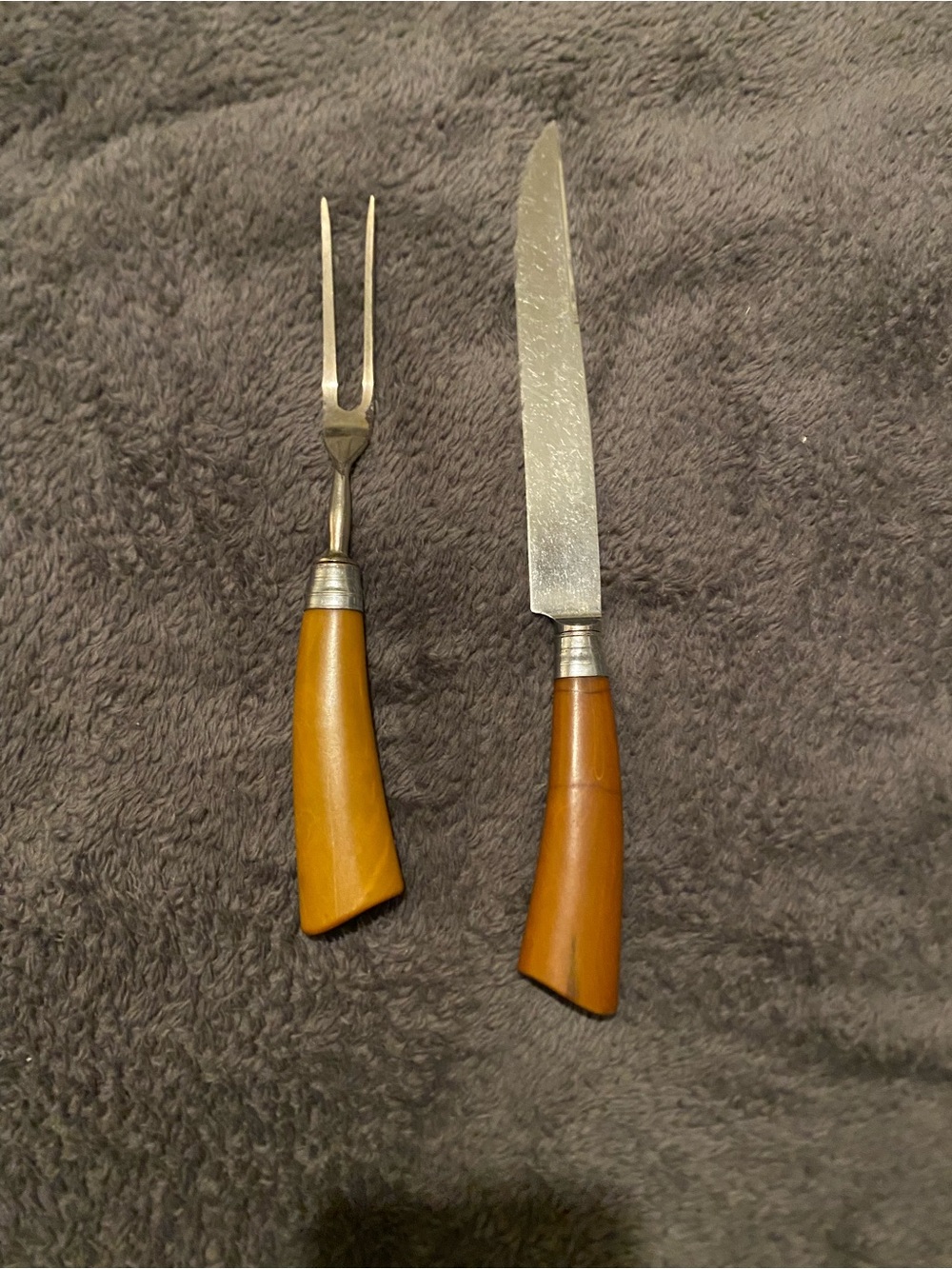 Butterscotch Handle Carving Knife and Fork Set - Serving Utensils